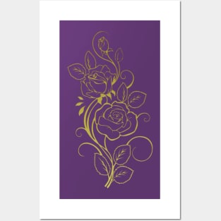 Gold Toned Roses Outline Bouquet Posters and Art